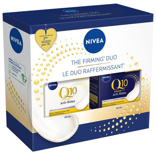NIVEA Q10 Power Anti-Wrinkle Firming Day and Night Cream Bundle | 1 Face Day Cream 50mL & 1 Night Cream 50mL Gift Set