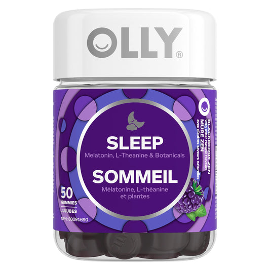 OLLY Sleep Gummy Supplement helps promote a healthy sleep cycle Blackberry Zen with melatonin, L-Theanine & botanicals 25 day supply 50 gummies