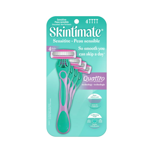 Skintimate Peace of mind Sensitive Skin Disposable Razors for Women, Flexible Triple-blade Design Adapts To Your Curves, 4 Count