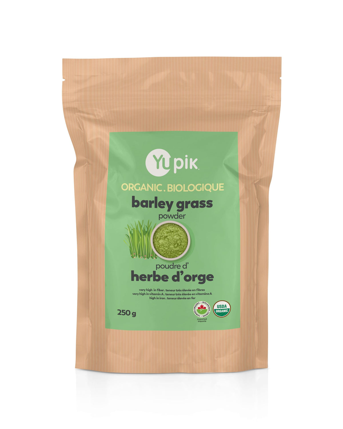 Yupik Organic Barley Grass Powder 250g, USDA Certified, Raw, Gluten-Free, Kosher, 100% Pure Green Powder, Good Source of Fiber & Iron