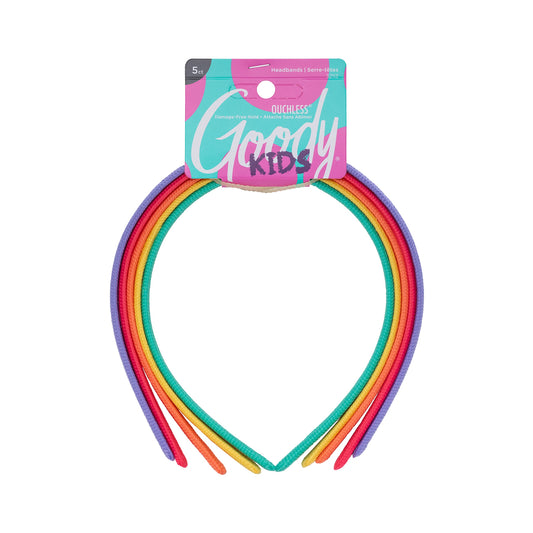 Goody Kids Ouchless Classic Headband - 5 Count, Assorted Colors - For All Hair Types - Beautiful Design for Instant Style - Pain-Free Hair Accessories for Boys, and Girls