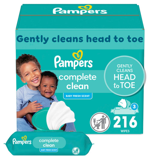 Pampers Complete Clean Baby Wipes - Fresh Scent 3X Pop-Top Packs 216 Count
