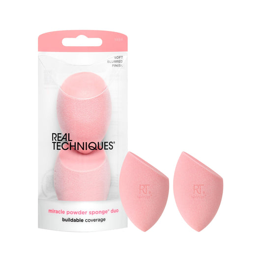 Real Techniques Miracle Powder Sponge, Microfiber Technology Ideal for Use with Powders, Beauty Sponge, Makeup Blender, Blends & Sets Makeup, Pink, 2 Count