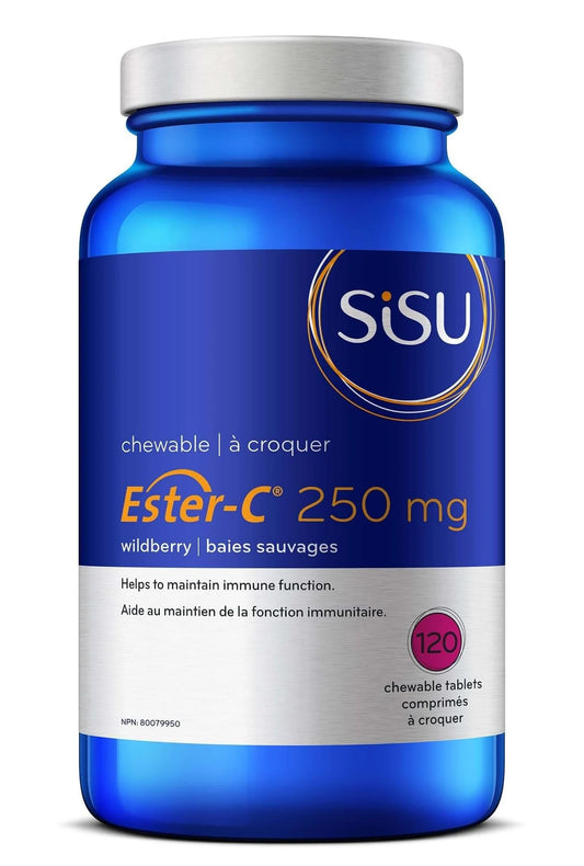 Sisu Ester-C 250mg Chewable Tablets, Berry, Naturally Sweetened Vitamin C with 24-hour Immune Support, Less Acidic, Better Absorbed & Retained Than Other Forms of Vitamin C, Gluten Free & Vegan