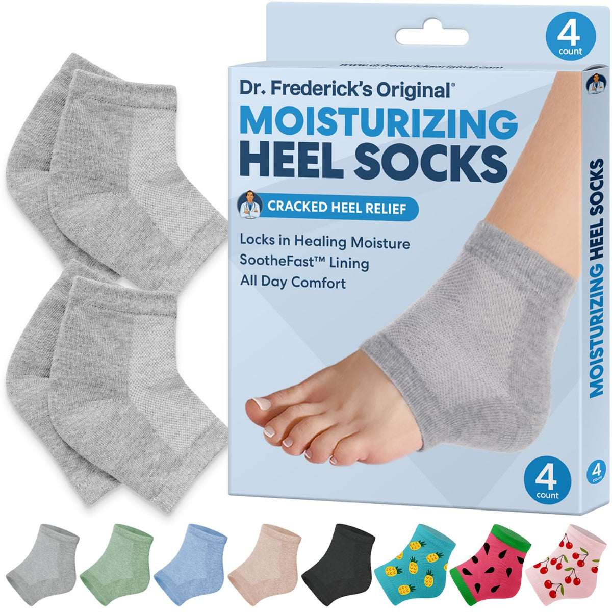 Dr. Frederick's Original Moisturizing Heel Socks for Dry Cracked Heels Treatment - Infused with Olive Oil, Jojoba Oil and Vitamin E - 2 Pairs - Stocking Stuffers for Adults - Original Formula