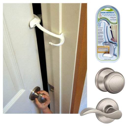 Door Monkey Child Proof Door Lock & Pinch Guard - for Door Knobs & Lever Handles - Easy to Install - No Tools or Tape Required - Baby Safety Door Lock for Kids - Very Portable - Great for Dogs & Cats