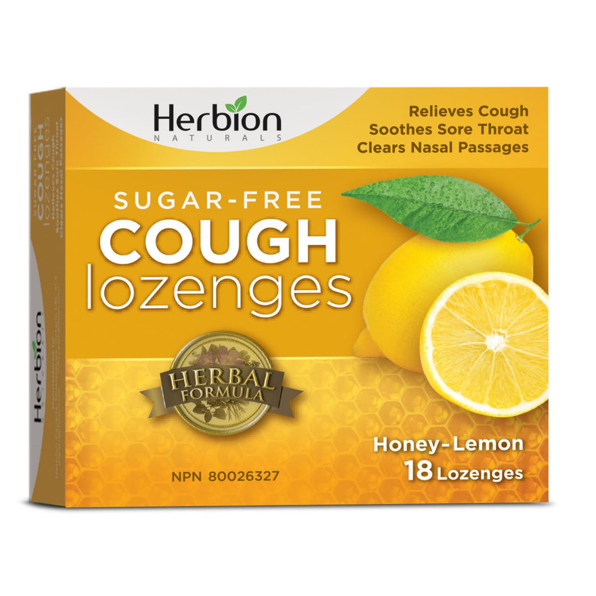 Herbion Naturals Sugar-Free Cough Lozenges with Natural Honey-Lemon Flavour, 18 Lozenges - Relieves Cough, Clears Nasal Congestion, Soothes Sore Throat; For Adults and Children 12 years and above, colored