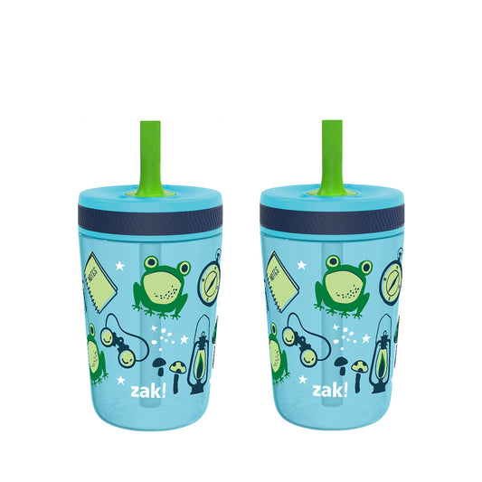 Zak Designs Kelso 15 oz Tumbler Set, (Campout) Non-BPA Leak-Proof Screw-On Lid with Straw Made of Durable Plastic and Silicone, Perfect Toddler Cup Bundle for Kids (2pc Set)