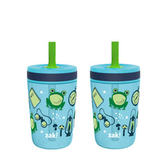 Zak Designs Kelso 15 oz Tumbler Set, (Campout) Non-BPA Leak-Proof Screw-On Lid with Straw Made of Durable Plastic and Silicone, Perfect Toddler Cup Bundle for Kids (2pc Set)