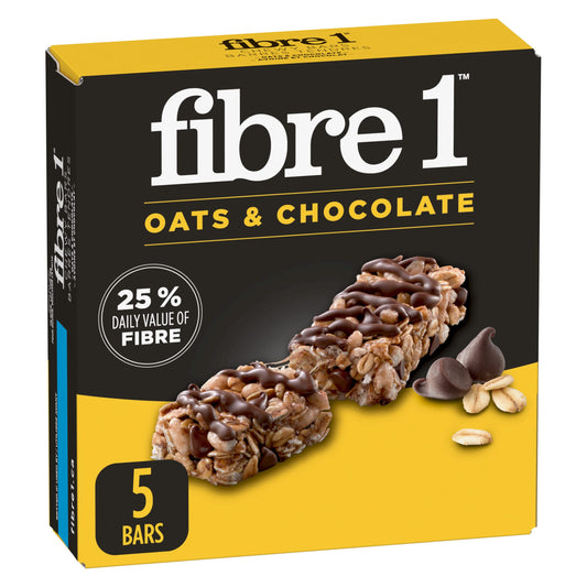 FIBRE 1 Oats and Chocolate Chewy Bars, Naturally Flavoured, Pack of 5 Bars, Snack Bars
