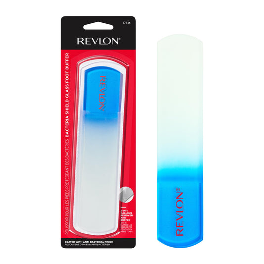 Revlon Bacteria Shield Glass Foot Buffer with Anti-Bacterial Technology, Two Surfaces to Exfoliates & Smoothes Skin, Self-Clean & Fully Recyclable