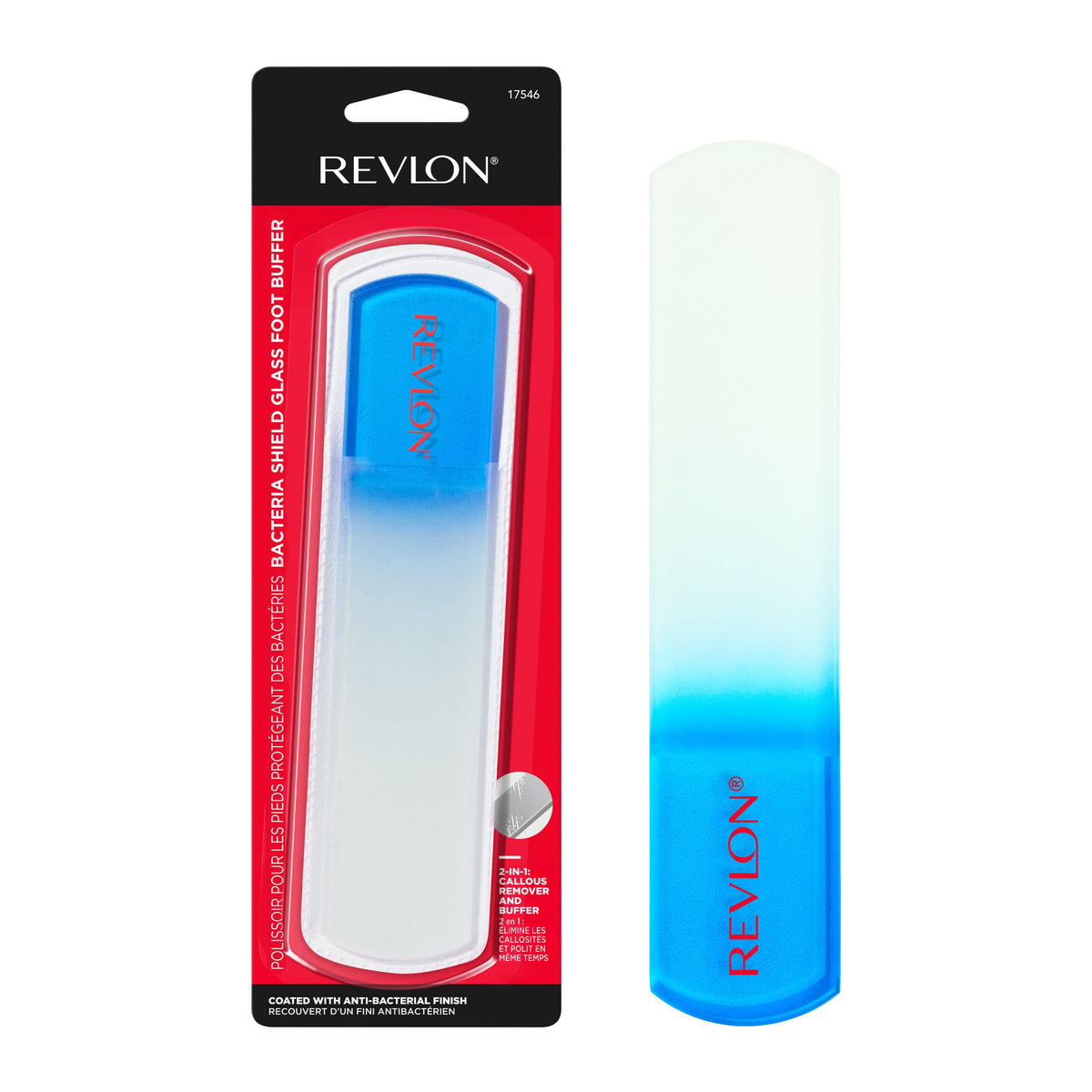 Revlon Bacteria Shield Glass Foot Buffer with Anti-Bacterial Technology, Two Surfaces to Exfoliates & Smoothes Skin, Self-Clean & Fully Recyclable