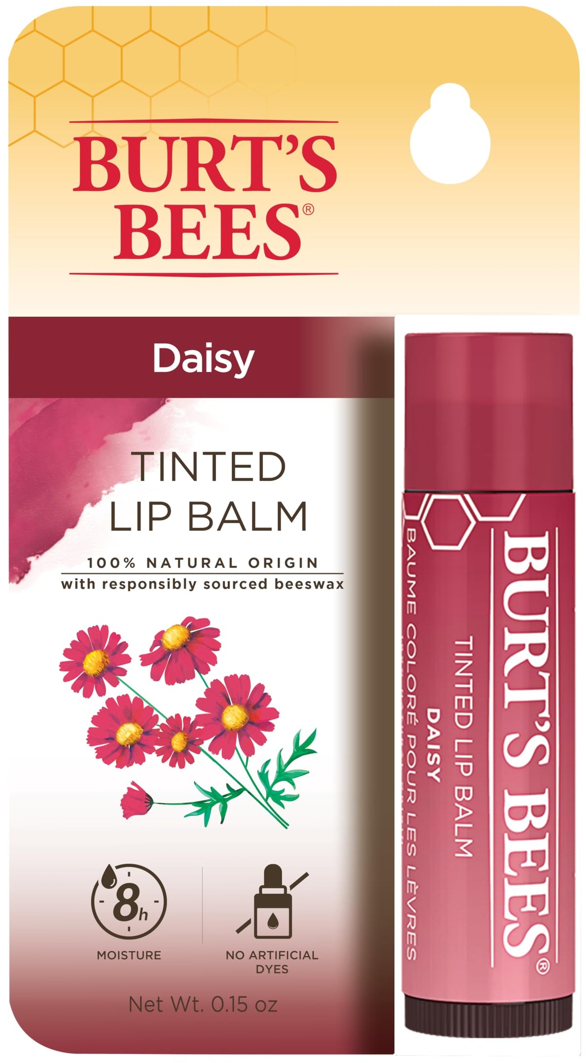 Burt's Bees Tinted Lip Balm, Hydrates and Softens Dry Lips with Long-Lasting Moisture for up to 8 Hours, Pack of 1 - Daisy