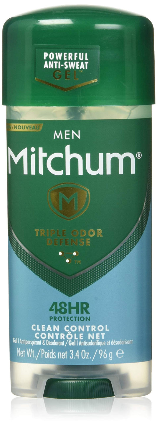 Mitchum Antiperspirant Deodorant Stick for Men, Triple Odor Defense Gel, 48 Hr Protection, Dermatologist Tested, Alcohol Free, Clean control, 96g