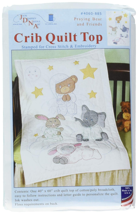 Jack Dempsey Praying Bear and Friends Crib Quilt Top