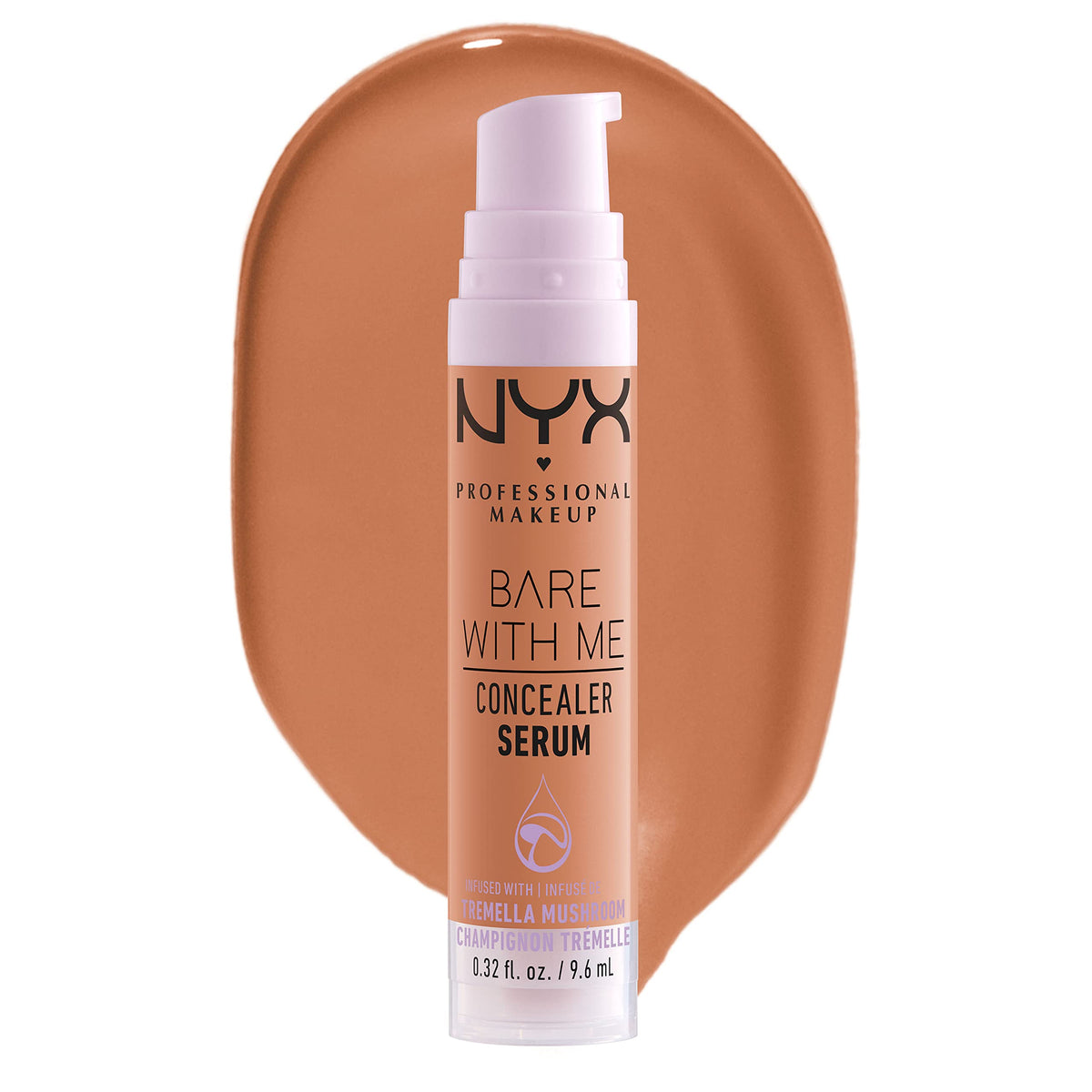 NYX Professional Makeup Concealer, Under eye concealer, Bare With Me Serum, Satin and Natural Finish, Infused with Tremella Mushroom and Green tea for 24HR Hydration, Vegan Formula - 8.5 Caramel, 9.6mL