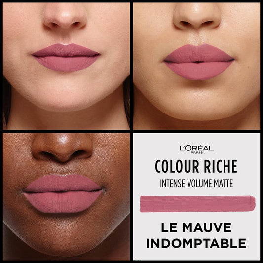 L’Oréal Paris Colour Riche Intense Volume Matte Lipstick - Up to 16H Wear, infused with HYALURONIC ACID - Le Mauve Indomptable, 1.8 g