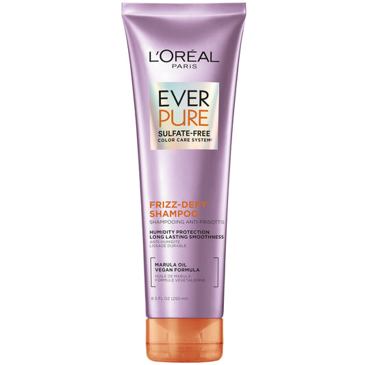 L'Oreal Paris EverPure Sulfate-Free Frizz Defy Shampoo for Smoothing Frizz-Prone, Colour-Treated Hair, With Marula Oil, 250ml