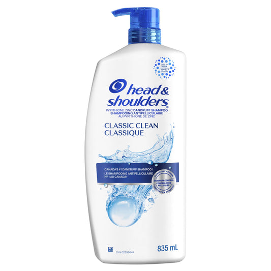 Head & Shoulders Anti-Dandruff Shampoo, 1% Pyrithione Zinc, Flake Control, Classic Clean, Moisturizing, Daily Use, Fresh Scent, 835 mL