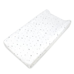 TL Care Printed 100% Cotton Jersey Knit Fitted Contoured Changing Table Pad Cover, Grey Stars and Moon