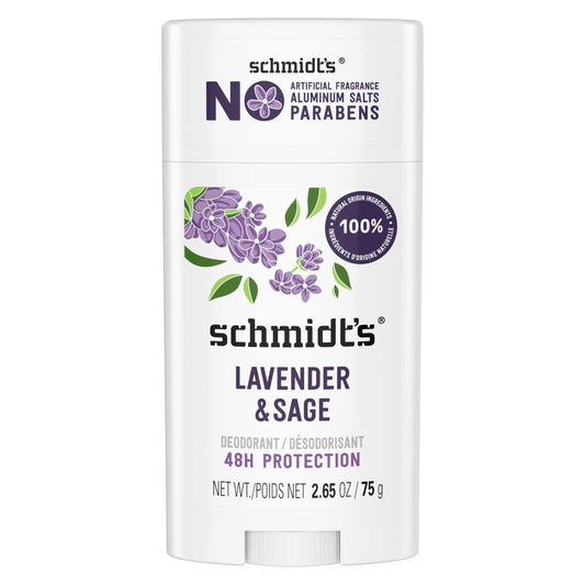 Schmidt's Natural Origin Deodorant, 48 Hour Protection, Lavender & Sage, Deodorant for Men and Women, 75g