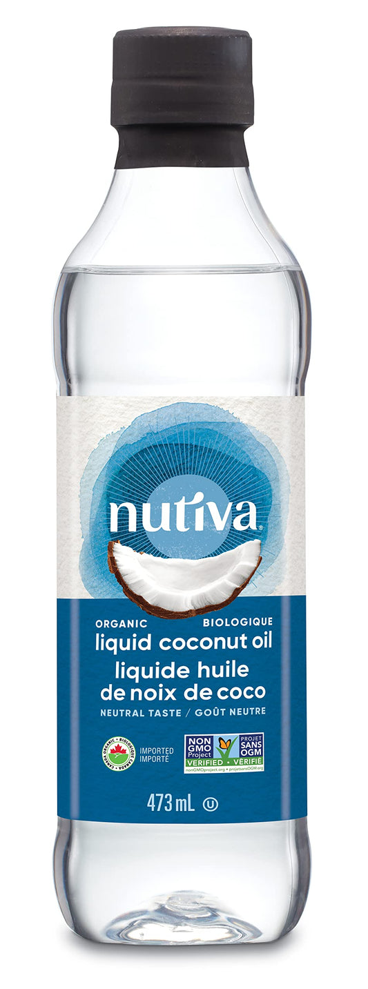 Nutiva Organic Liquid Fractionated Coconut Oil, 473 ml - Non-GMO, Non-BPA, Vegan, Keto, Paleo, Use for Cooking or Moisturizer for Skin, Massage and Hair, Clear