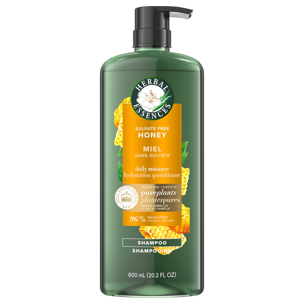 Herbal Essences Honey Daily Moisture Sulfate Free Shampoo with Certified Camellia Oil and Aloe Vera for All Hair Types, Especially Dry Hair, 600 mL
