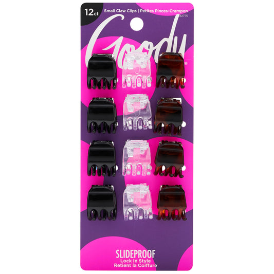 Goody Mini Claw Clips, 12 Pieces Classic Value Pack for Women and Girls, Multi Colour Small Claw Clips