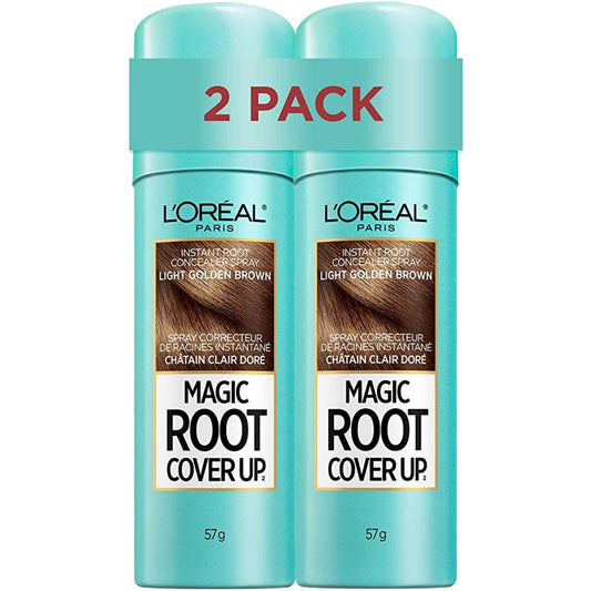 L'Oréal Paris Magic Root Cover Up Root Touch Up, Temporary Hair Dye, Light Golden Brown Hair Dye, Hair Root Touch Up for Thinning Hair, Grey Coverage, Pack of 2 Hair Dye