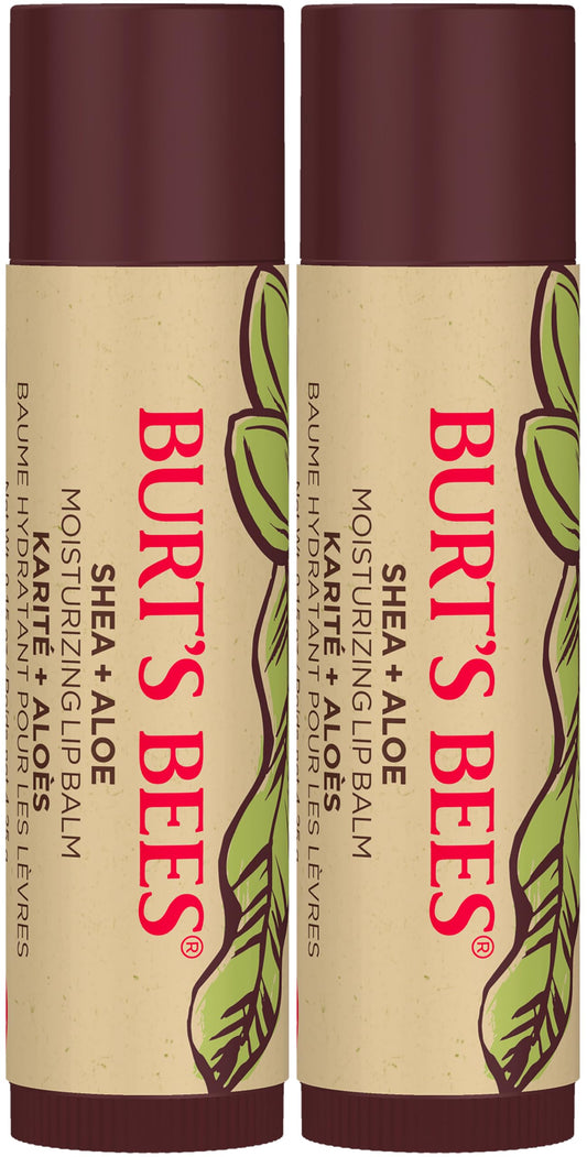 Burt's Bees 100% Natural Origin Moisturizing Lip Balm for Dry Chapped Lips, Conditionaing Lip Therapy - Pack of 2 - Shea & Aloe