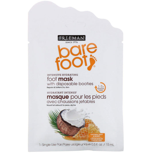 Freeman Bare Foot Coconut Milk & Honey Foot Mask, Disposable Booties, Hydrating and Moisturizing, 1 Single Use Pair, 0.5 fl oz/15 mL