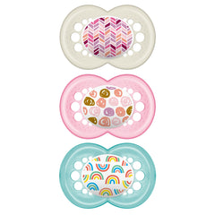 MAM Trends Design Collection Pacifier for Babies 6+ months (3 Pacifiers), MAM Soother with Soft Silicone Nipple, Girl Baby Essentials, 6+ months