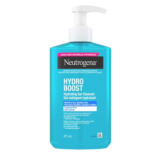 Neutrogena Hydro Boost Hydrating Gel Cleanser, Fragrance Free, Hydrating Facial Cleanser with Hyaluronic Acid, Daily Foaming Face Wash & Makeup Remover, Hypoallergenic Gel Cleanser, 473 mL