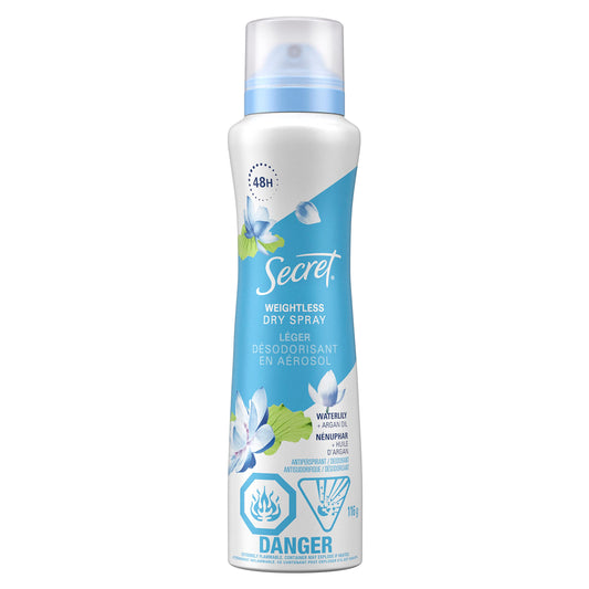 Secret Dry Spray Antiperspirant Deodorant, Waterlily and Argan Oil, 116 g