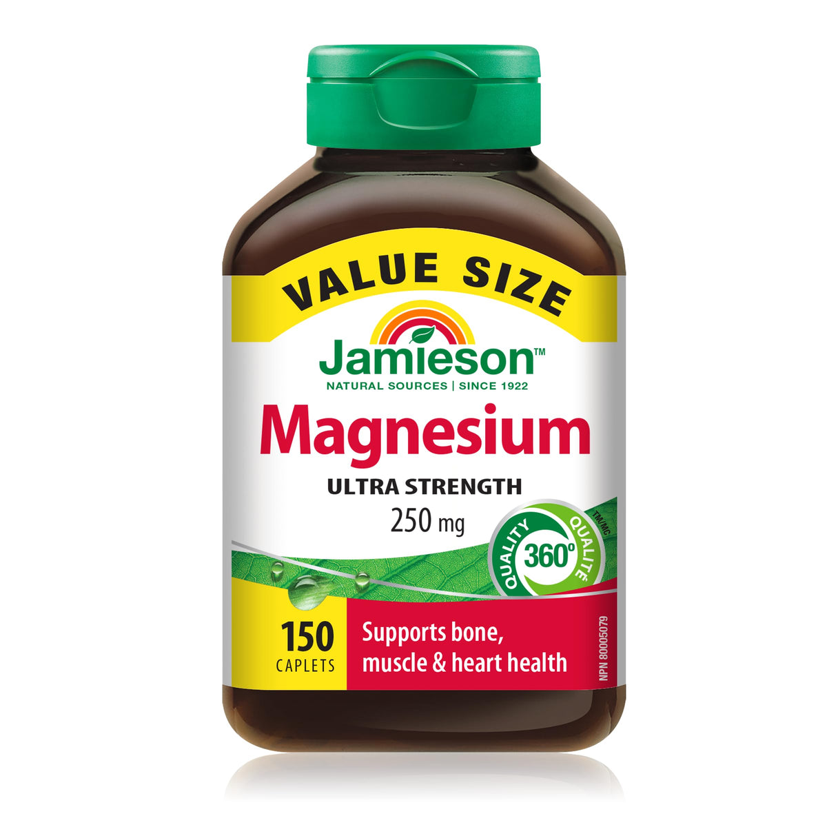 Jamieson Ultra Strength Magnesium 250 mg, Electrolytes, Supports Overall Health, Bone Health, and Muscle Function. Non-GMO, Gluten-Free, 150 Caplets, Proudly Canadian