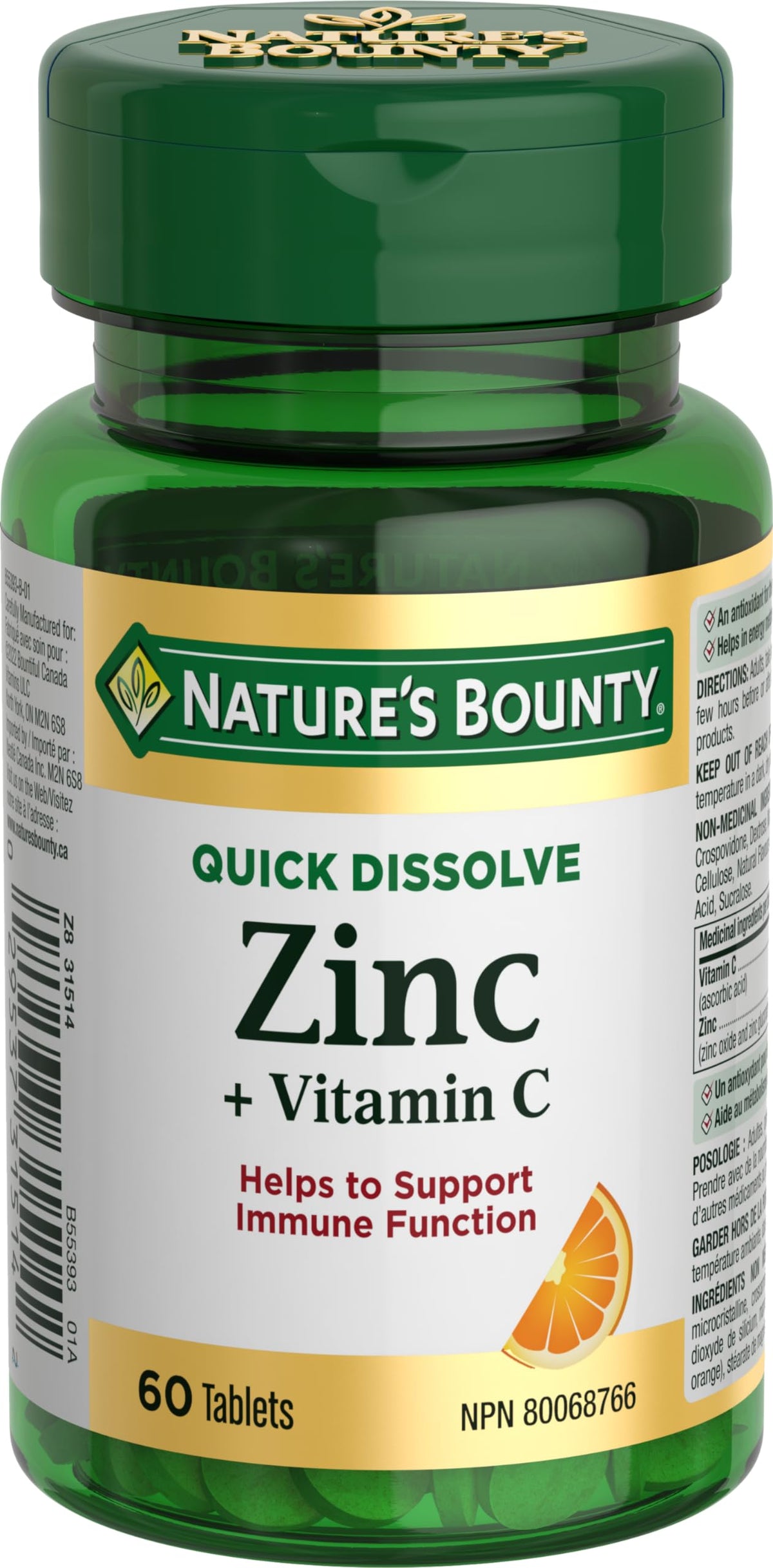 Nature's Bounty Vitamin C + Zinc, Multi-coloured, 60 Quick Dissolve Tablets