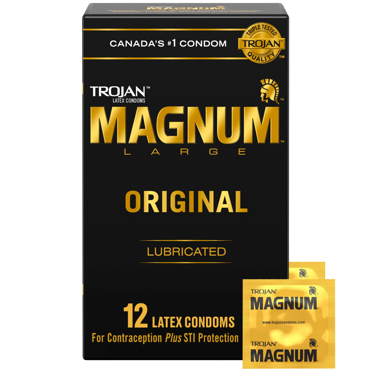 TROJAN Magnum Original Lubricated Latex Condoms, 12 Count, Silky Smooth Lubricant for Extra Comfort, Larger than Standard Size Condoms, Special Reservoir Tip for Added Safety