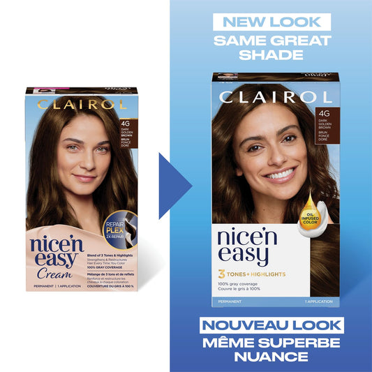 Clairol Nice'n Easy Permanent Hair Dye, 4G Dark Golden Brown Hair Color, 1 Count