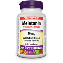 Webber Naturals Melatonin 10 mg Maximum Strength, 60 Dual Action Release Tablets, For Sleep Support, Vegan