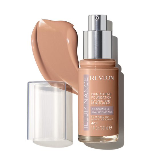 Revlon Illuminance Skin-Caring Liquid Foundation, Hyaluronic Acid, Hydrating and Nourishing Formula with Medium Coverage, 401 Light Coffee, 1 fl oz.