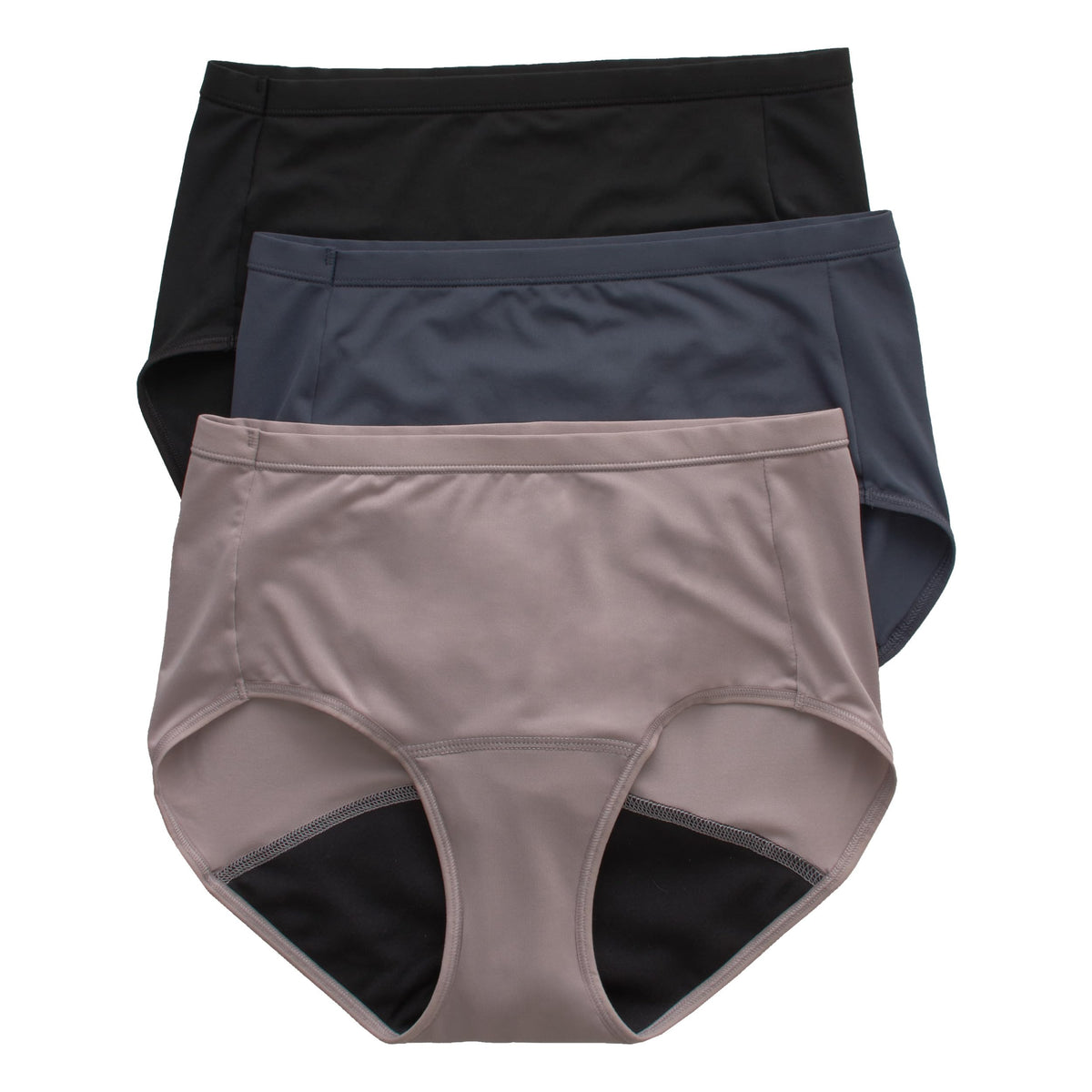 Hanes Women's Comfort, Period. Light Leaks Period Underwear, Light Protection Bikini, Boyshort or Brief, 3-Pack, Brief, Neutrals, 6
