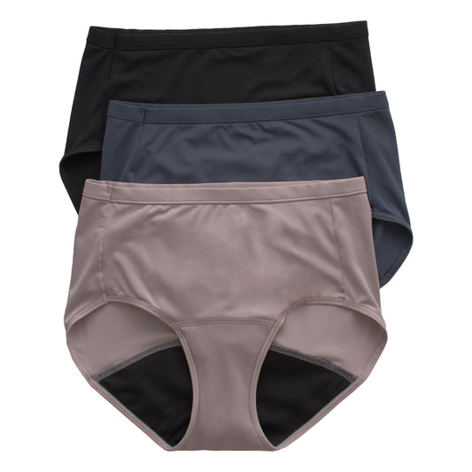 Hanes Women's Comfort, Period. Light Leaks Period Underwear, Light Protection Bikini, Boyshort or Brief, 3-Pack, Brief, Neutrals, 6