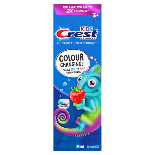 Crest Advanced Kid's Fluoride Toothpaste, Strawberry Flavor, Colour-Changing Anticavity Toothpaste, 85 mL