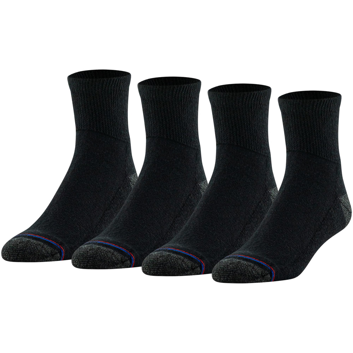 MediPEDS Women's Diabetic Quarter Socks with Nanoglide, 4 Pack, Black with Pink, Shoe Size: 5-10