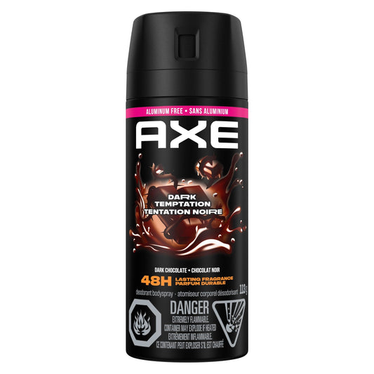 AXE Dark Temptation Deodorant Body Spray for 48-Hour odour protection, Dark Chocolate Aluminum-free Deodorant, 113g