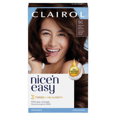 Clairol Nice'n Easy Permanent Hair Dye, 5C Medium Cool Brown Hair Color, Pack of 1