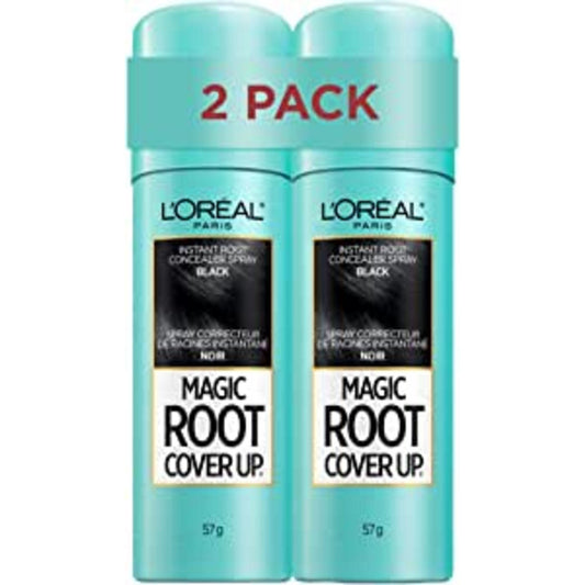 L'Oréal Paris Magic Root Cover Up Root Touch Up, Black Hair Dye, Root Touch Up Spray for Thinning Hair, Temporary Hair Dye, Grey Coverage, Pack of 2