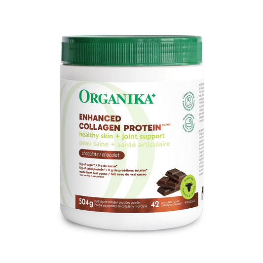 Organika Canadian-Made Chocolate Enhanced Collagen - Grass-Fed Collagen with Real Cocoa, Sugar-Free, Healthy Hair, Skin, Nails, Joints - 504g