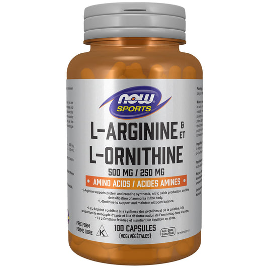 NOW Sports, L-Arginine & L-Ornithine 500/250 mg, Amino Acids, 100 Veg Capsules