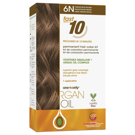 One n Only Argan Oil Fast 10 Permanent Hair Color Kit - 6N Natural Dark Blonde Hair Color Unisex 1 Pc